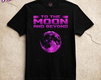 Till månen och bortom t-shirt retro rymdtröja, rosa mångalax-tröja
