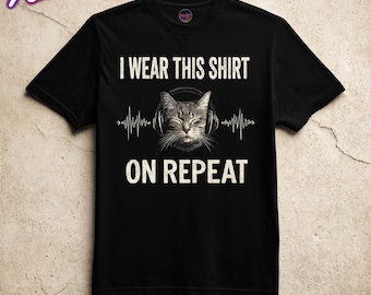 Jag bär den här tröjan på upprepade katter T-shirt rolig katt hörlurar t-shirt