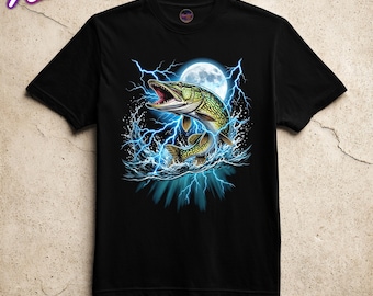 Northern Pike Fishing T-Shirt Pike Fish Graphic Tee, Angler Gift Shirt, Moonlight Fishing Shirt