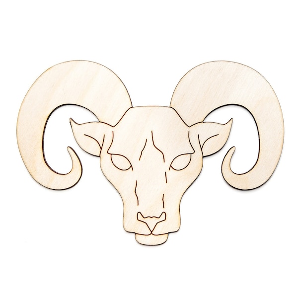 Ram Head Curled Horns-Detail Wood Cutout-Big Horn Sheep Decor-Wildlife Wood Decor-Various Sizes-Unfinished Wood-DIY Crafts-Wild Animals