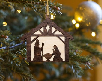Nativity Scene Layered Wood Ornament-dark Walnut-christmas - Etsy