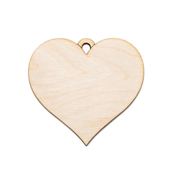 Heart Shape Wood Heart Ornament-Gift Tag-Classic Valentine Ornament-DIY Crafts-Heart With Hanging Hole-Unfinished Wood Cutout-Heart Decor