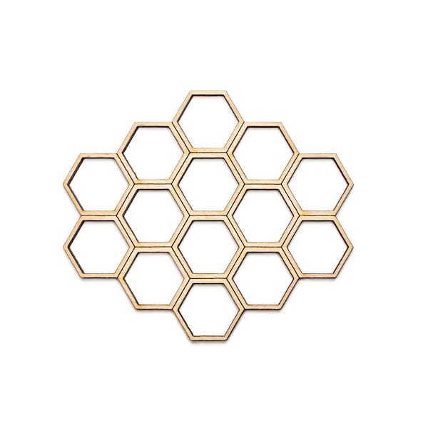 Honeycomb-Wood Cutout-Detail Cut-Honey Bee Theme Decor-Various Sizes-Honeycomb Wood Accents-Geometric Wood Shapes-Hexagon Shape-Open Combs