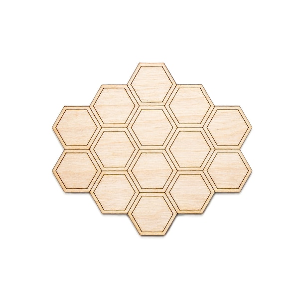 Honeycomb-Wood Cutout-Solid Line Etch-Honey Bee Theme Decor-Various Sizes-Honeycomb Wood Accents-Geometric Wood Shapes-Hexagon Shape-Bees
