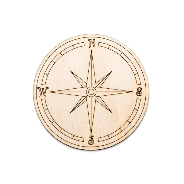Round Compass-Detail Wood Cutout-Nautical Theme Wood Decor-Navigation Designs-Various Sizes-Traveling Theme Decor-Explorer Wood Accents