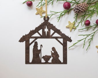 Nativity Scene Wood Ornament-Three Color Options-Christmas Ornament-Laser Cut-Choose A Size-Holiday Home Decor-Painted Wood Ornament Crafts