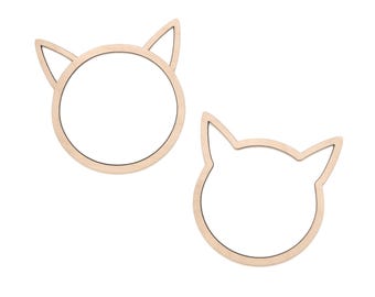 Cat Head Outline Wood Cutout - Laser Cut Unfinished Craft Shape - Multiple Sizes