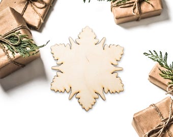 Snowflake Solid Wood Cutout - Laser Cut Unfinished Craft Shape - Multiple Sizes
