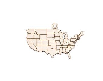 USA Detail Ornament-Wood Cutout-United States Holiday Decor-Christmas Tree Decor-DIY Crafts-Various Sizes-Patriotic Wood Decor-States Decor