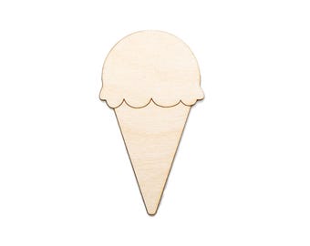 Ice Cream Cone Wood Cutout - Laser Cut Unfinished Craft Shape - Multiple Sizes