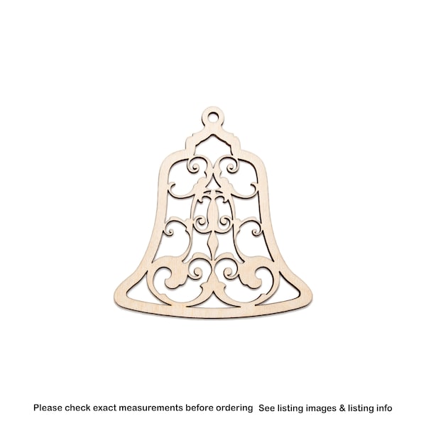 Holiday Bell Filigree Ornament-Detail Wood Cutout-Ornamental-Various Sizes-DIY Crafts-Christmas Party Decor-Unfinished Wood-Traditional Bell