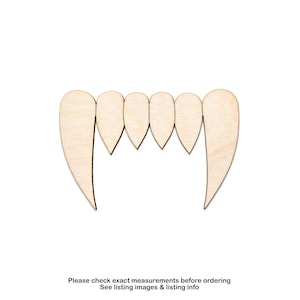 Colmillos de vampiro de madera recortados - Forma artesanal sin acabado cortada con láser - Varios tamaños
