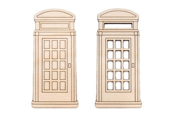 Telephone Booth Detailed Wood Cutout - Laser Cut Unfinished Craft Shape - Multiple Sizes