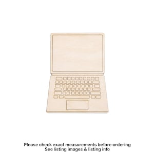 Recorte de madera detallado para portátil - Forma artesanal sin acabado cortada con láser - Varios tamaños