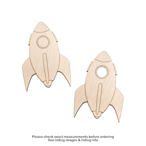 Nave espacial - Detalle de madera recortada - Decoración de nave espacial - Dos opciones de diseño - Manualidades científicas - Varios tamaños - Manualidades de bricolaje - Madera sin terminar - Decoración con temática espacial