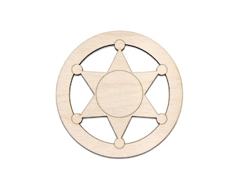 Round Sheriff Badge Wood Cutout - Laser Cut Unfinished Craft Shape - Multiple Sizes