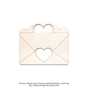 Coeur enveloppe-bois découpé-une pièce-thème Saint-Valentin décor-enveloppe en bois-amour carte-différentes tailles-bois brut-découpé au laser coeurs décor