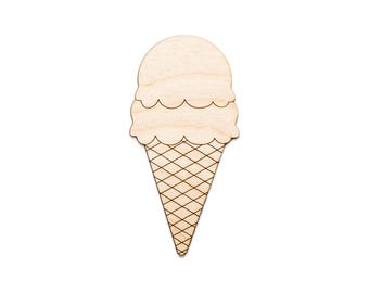Two Scoops Ice Cream Detailed Wood Cutout - Laser Cut Unfinished Craft Shape - Multiple Sizes