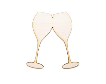 Figura de madera sin acabado cortada con láser con forma de copa de vino para brindis - Varios tamaños