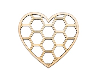 Honeycomb Heart Wood Cutout - Laser Cut Unfinished Craft Shape - Multiple Sizes