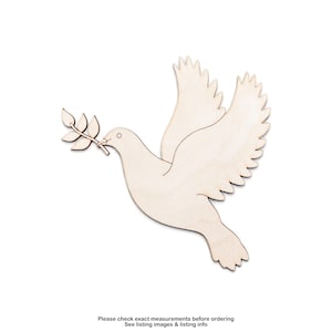 Colombe avec branche d'olivier-détails en bois-tourterelle de la paix-oiseaux-différentes tailles-diverses tailles-bricolage-bois non fini-découpe laser colombe-décor en bois paisible