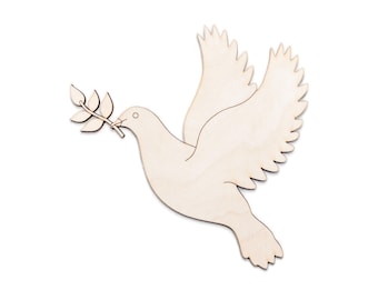 Dove With Olive Branch-Detail Wood Cutout-Peace Dove-Bird Shapes-Various Sizes-DIY Crafts-Unfinished Wood-Laser Cut Dove-Peaceful Wood Decor