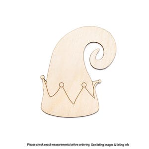 Gorro de elfo de madera recortado - Forma artesanal sin acabado cortada con láser - Varios tamaños