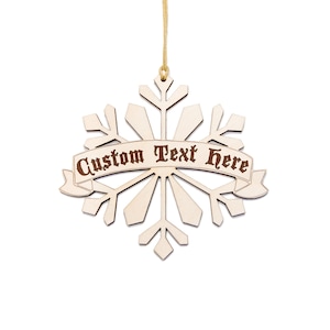 Snowflake Arched Banner-Custom Etched Text Wood Ornament-Unfinished Wood Ornament-DIY Crafts-Holiday Ornament-Custom Ornament-Family Decor