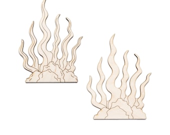 Seaweed With Rock Base Wood Cutout - Laser Cut Unfinished Craft Shape - Multiple Sizes