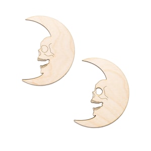 Skull Crescent Moon Wood Cutout-Skulls And Moon Decor-Various Sizes-Two Design Options-Half Moon Wood Decor-Skulls And Astrology Designs