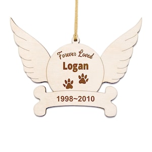Custom Dog Memorial Ornament-Etched Text-Name And Year-Unfinished wood-Laser Cut Ornament-Pet Ornament-Paintable Wooden Dog Ornament Gifts