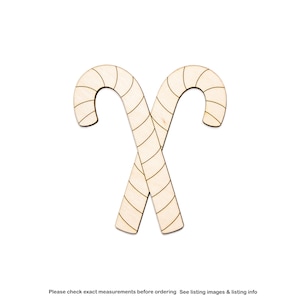 Cannes de bonbon - Découpe en bois avec détails croisés - Décoration en bois de bonbon pour les fêtes - Différentes tailles - Artisanat pour les fêtes - Décorations pour cadeaux - Décoration sur le thème des bonbons - Noël