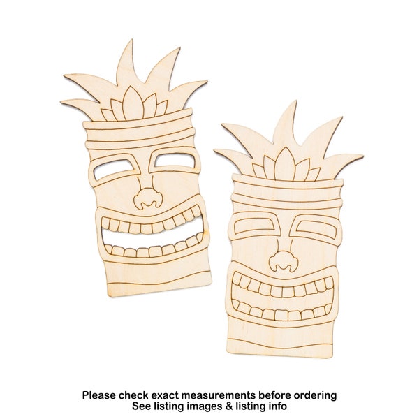 Tiki Head Happy-Detail Wood Cutout-Island Decor-Tiki Party Decor-Various Sizes-DIY Crafts-Unfinished Wood-Tropical Decor-Pineapple Tiki