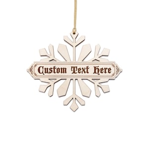 Snowflake With Filigree Banner-Custom Etched Text Ornament-Unfinished Wood Ornament-DIY Crafts-Holiday Ornament-Custom Ornament-Family Decor