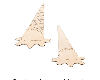 Melted Ice Cream Cone Detailed Wood Cutout - Laser Cut Unfinished Craft Shape - Multiple Sizes