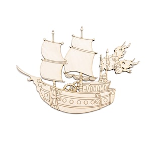 Pirate Ship Detailed Wood Cutout - Laser Cut Unfinished Craft Shape - Multiple Sizes