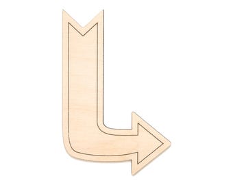 Retro Arrow Sign Curved Detail Wood Cutout - Laser Cut Unfinished Craft Shape - Multiple Sizes
