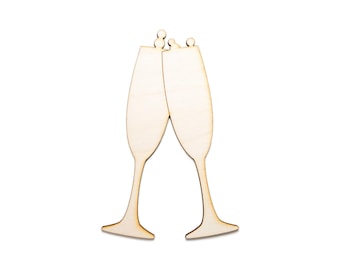 Bubbly Champagne Glasses Blank Wood Cutout - Laser Cut Unfinished Craft Shape - Multiple Sizes
