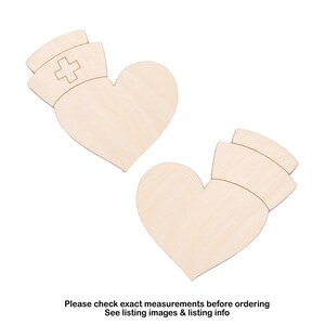 Cœur avec chapeau d'infirmière découpe en bois brut-Décor d'infirmières-différentes tailles-deux options de conception-bricolage artisanat-décor de domaine médical-cadeaux d'infirmière
