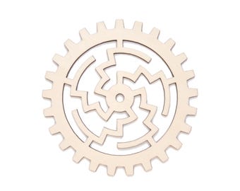 Maze Gear Wood Cutout-Geometric Design-Various Sizes-DIY Crafts-Gamer Crafts-Steampunk Decor-Cogs And Gears-Mechanical Decor-Laser Cut Gear
