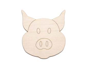 Piggy Face Detailed Wood Cutout - Laser Cut Unfinished Craft Shape - Multiple Sizes
