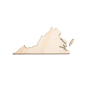 Virginia State-Blank Wood Cutout-Estados de madeira inacabados-Decoração do estado de origem-Vários tamanhos-Artesanato e projetos DIY-Formas individuais dos estados dos EUA
