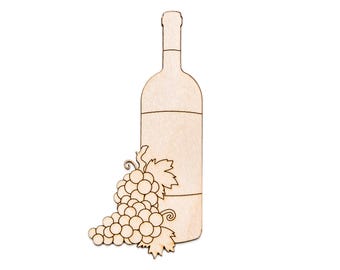 Figura de madera de vino y uvas - Cortada con láser, sin acabado - Varios tamaños
