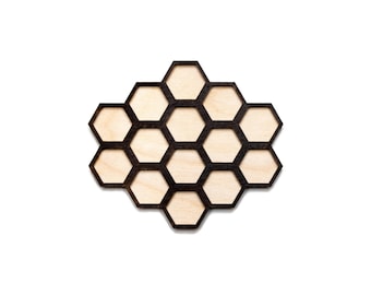 Honeycomb Two Layer Stained Wood Cutout - Laser Cut Craft Shape - Multiple Sizes