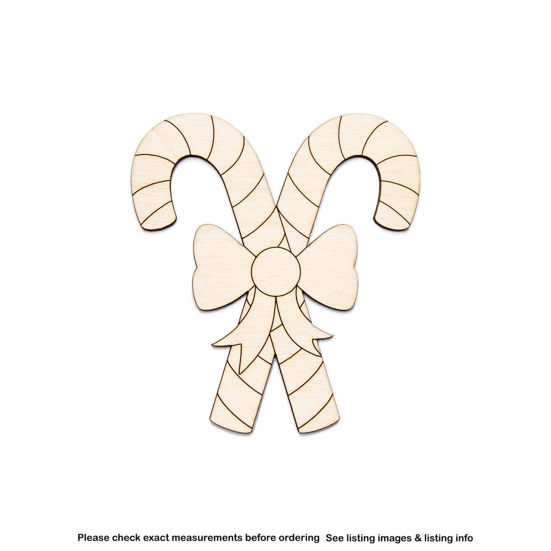 Candy Canes Crossed With Bow Wood Cutout - Laser Cut Unfinished Craft ...