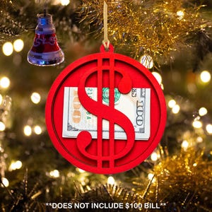 Dollar Sign Money Holder-Wood Ornament-Holiday Gifts-Two Color Options-Holiday Red And Unfinished Wood-Tree Money Holder-Wooden Gift Tags