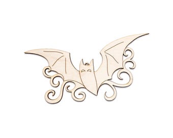 Swirly Bat Wood Ornament - Laser Cut Unfinished Gothic Holiday Craft Shape