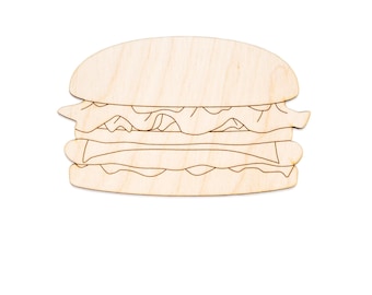 Figura de madera con forma de hamburguesa con queso - Corte láser sin acabado - Varios tamaños