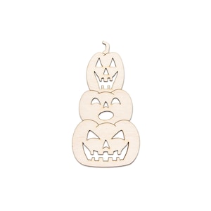 Stacked Jack O Lanterns Detailed Wood Cutout - Laser Cut Unfinished Craft Shape - Multiple Sizes