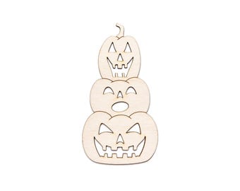 Stacked Jack O Lanterns Detailed Wood Cutout - Laser Cut Unfinished Craft Shape - Multiple Sizes
